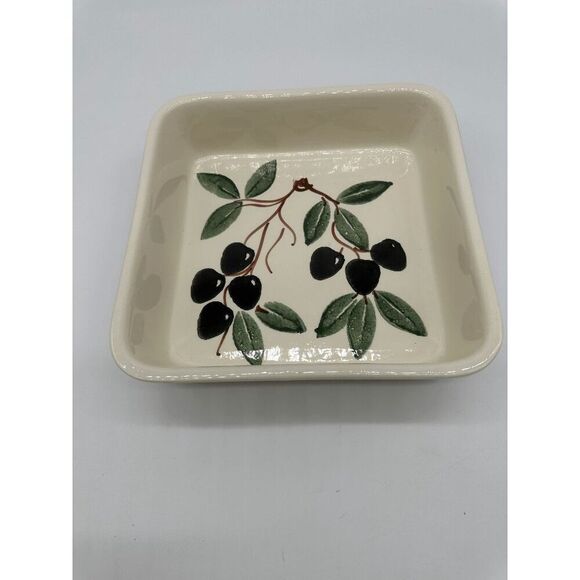 Ceramic Baking Dish 9” Hand Painted Olive Branches Oven Safe Made in Italy - Picture 1 of 5